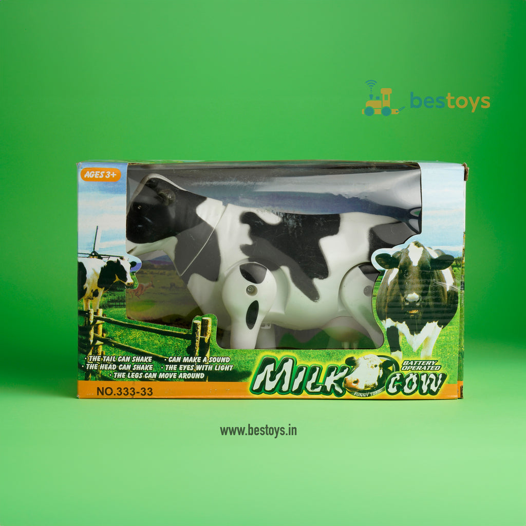 Simulation Toy | Milk COW | Link Swing-head&tail | Eyes with light | Electric Walking with Fun Sound Effects| Box Size: 20cmX24cmX12cm