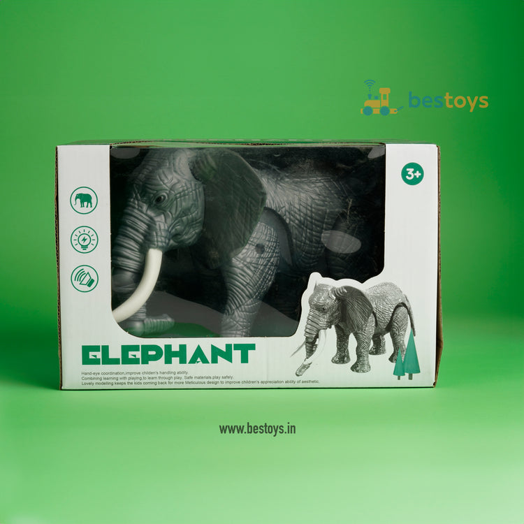 Simulation Toy | Elephant | Link Swing-head&tail | Eyes with light | Electric Walking with Fun Sound Effects| Box Size: 15cmX28cmX10cm