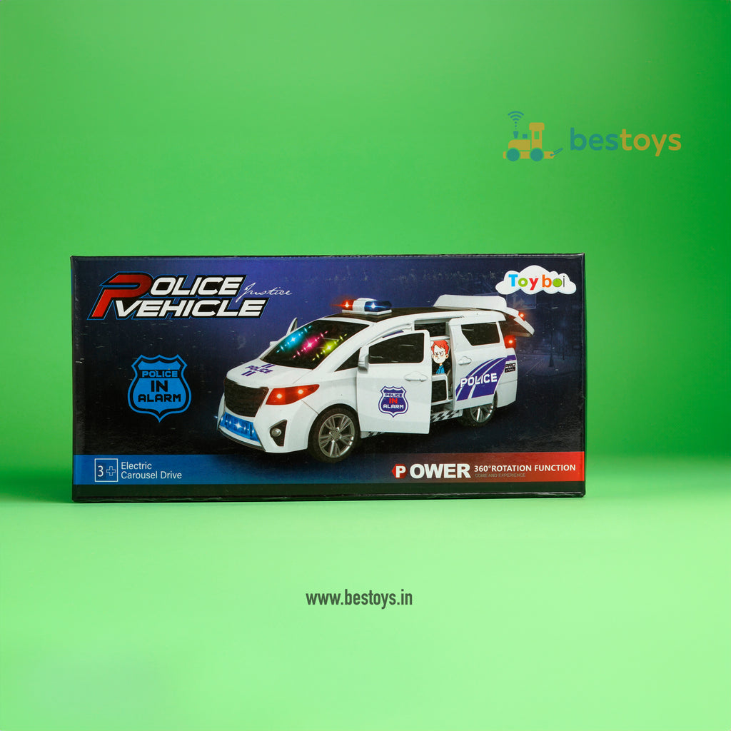 Police Vehicle | Door Open | Lights & Music | Rotate 360 degree | Electric carousel Drive-Box Size: 11cmX24cmX11cm