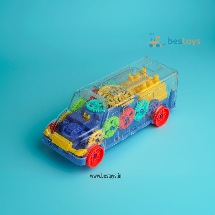 Transparent Shell-Gear Light Bus | Simulation Gear Machinery |Flashing Light Bus Toy | Dynamic Music | Beautiful light