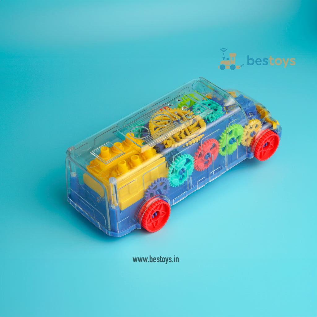 Transparent Shell-Gear Light Bus | Simulation Gear Machinery |Flashing Light Bus Toy | Dynamic Music | Beautiful light