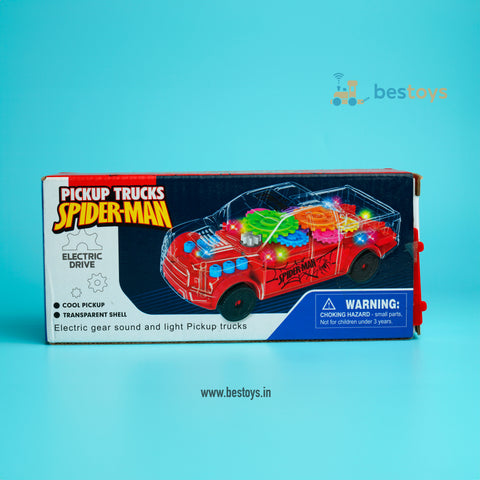 Pick-up Truck Spiderman | Electric Gear Sound and light | Electric Drive | Transparent Shell - Box Size: 8cmX18cmX7cm