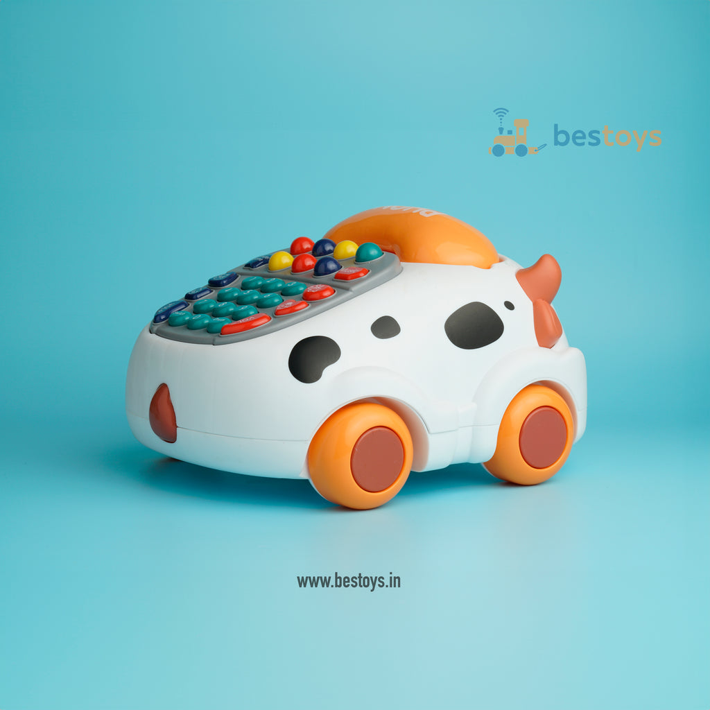 Educational Cow Telephone Car | Music | Light | Box Size: 14cmX21cmX24cm