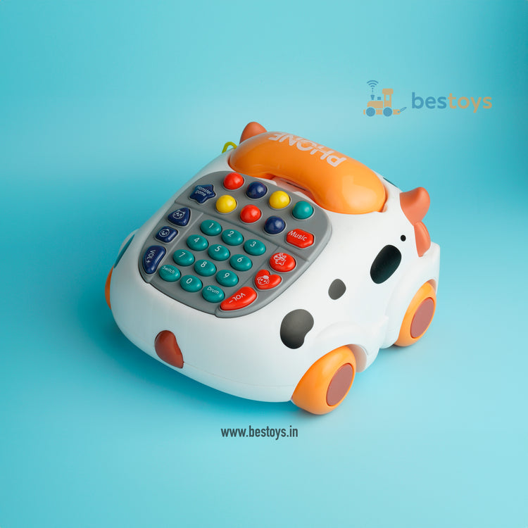 Educational Cow Telephone Car | Music | Light | Box Size: 14cmX21cmX24cm